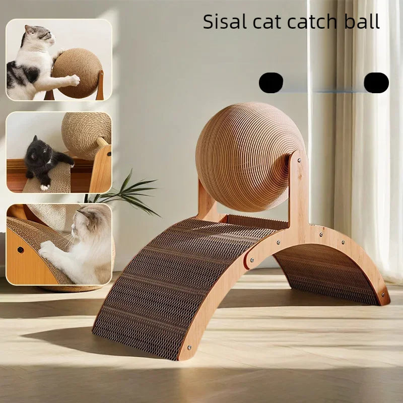 2-in-1 Wooden Cat Scratching Ball & Sisal Scratch Board - Durable Paw Grinding Toy for Happy Cats