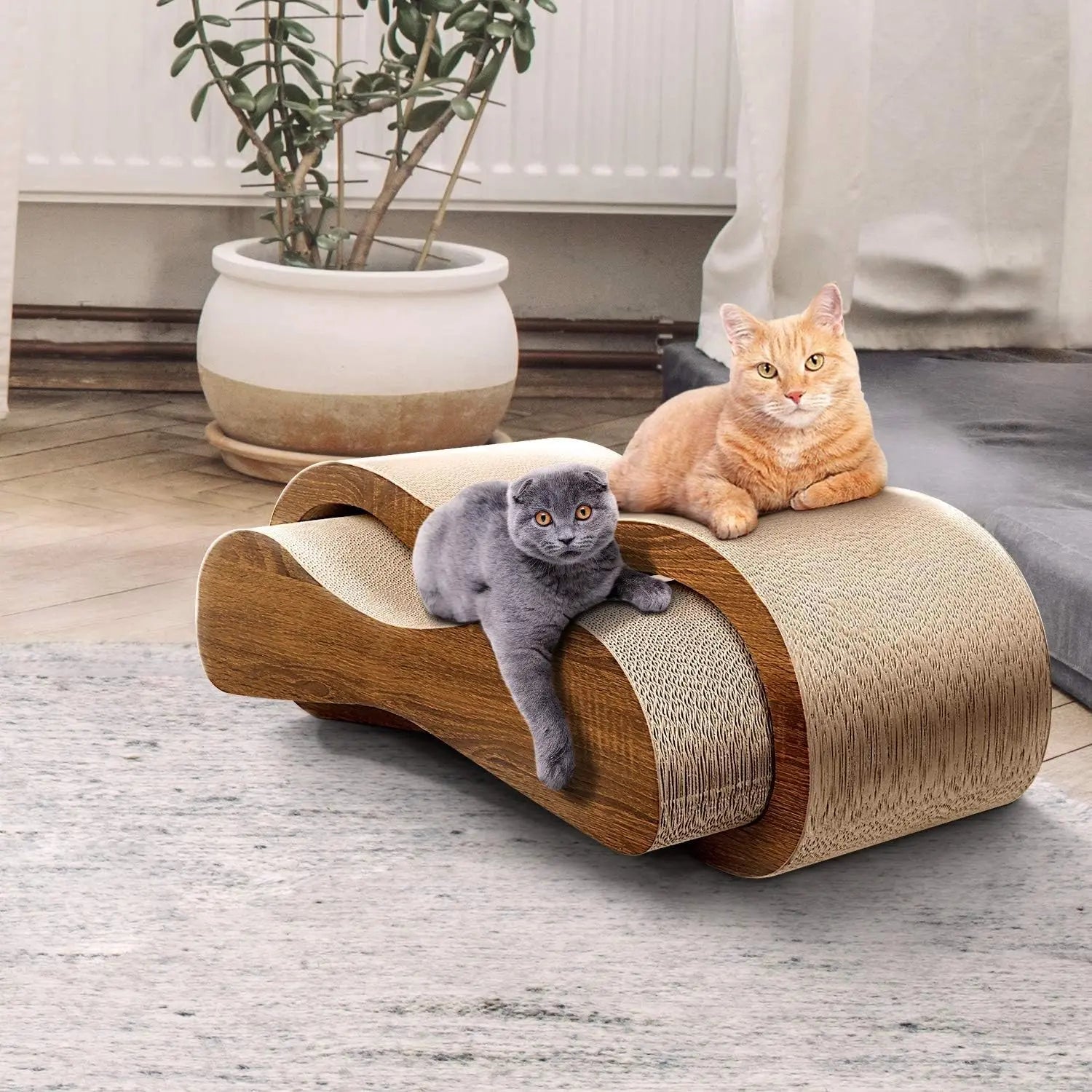 2-in-1 Cat Scratcher & Lounger - Large Durable Cardboard Scratch Board (27.56"x9.45"x8.86") - Protects Your Furniture!