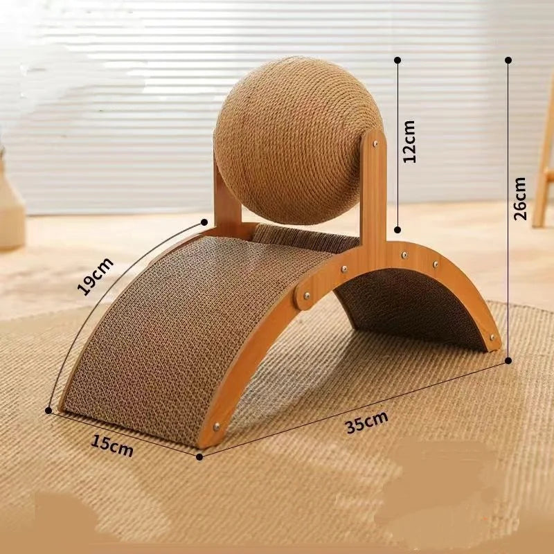 2-in-1 Wooden Cat Scratching Ball & Sisal Scratch Board - Durable Paw Grinding Toy for Happy Cats