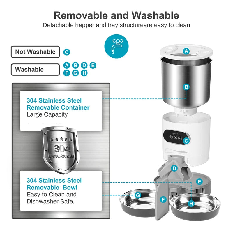 Smart Cat & Dog Feeder - Stainless Steel Automatic Dispenser with APP Control for Remote Feeding