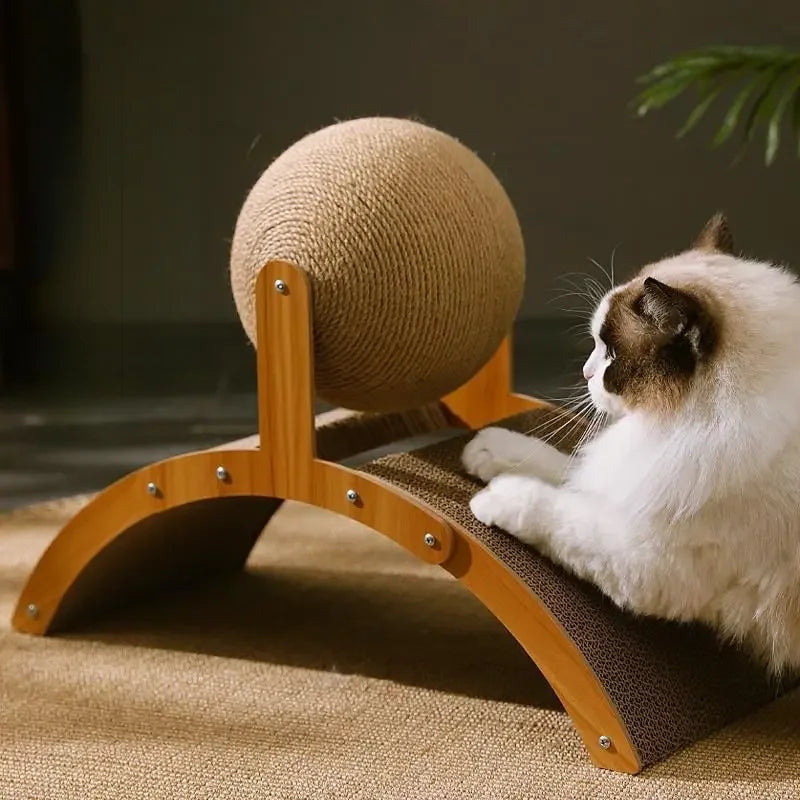 2-in-1 Wooden Cat Scratching Ball & Sisal Scratch Board - Durable Paw Grinding Toy for Happy Cats