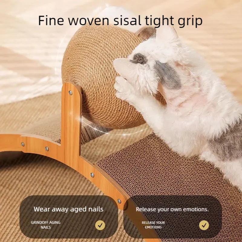 2-in-1 Wooden Cat Scratching Ball & Sisal Scratch Board - Durable Paw Grinding Toy for Happy Cats