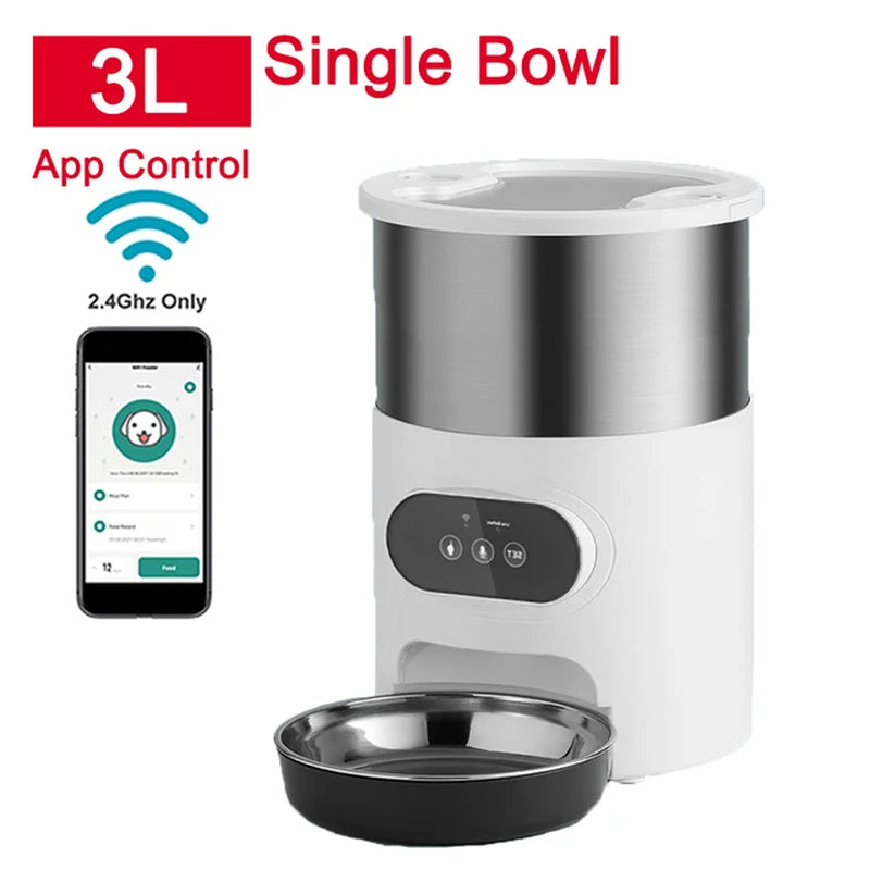 Smart Cat & Dog Feeder - Stainless Steel Automatic Dispenser with APP Control for Remote Feeding