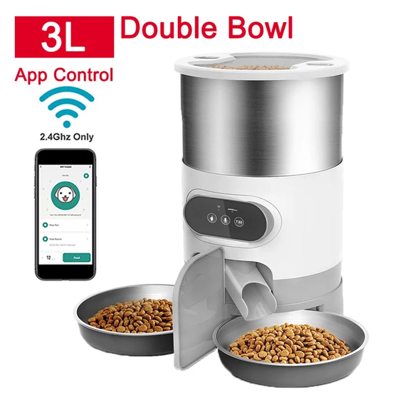 Smart Cat & Dog Feeder - Stainless Steel Automatic Dispenser with APP Control for Remote Feeding