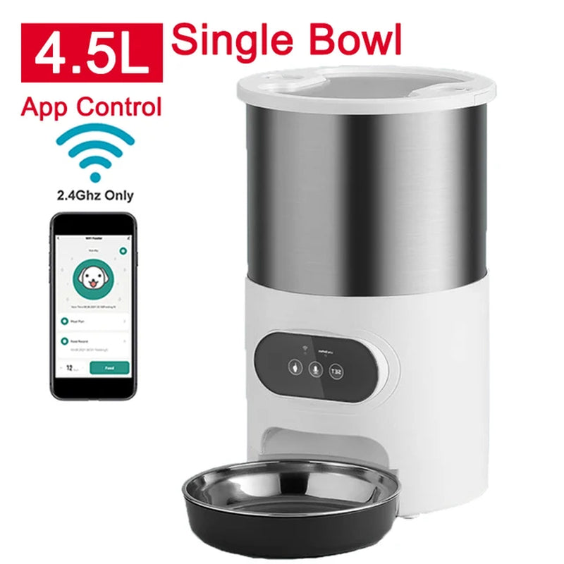 Smart Cat & Dog Feeder - Stainless Steel Automatic Dispenser with APP Control for Remote Feeding