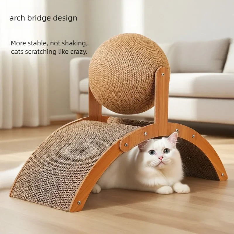 2-in-1 Wooden Cat Scratching Ball & Sisal Scratch Board - Durable Paw Grinding Toy for Happy Cats