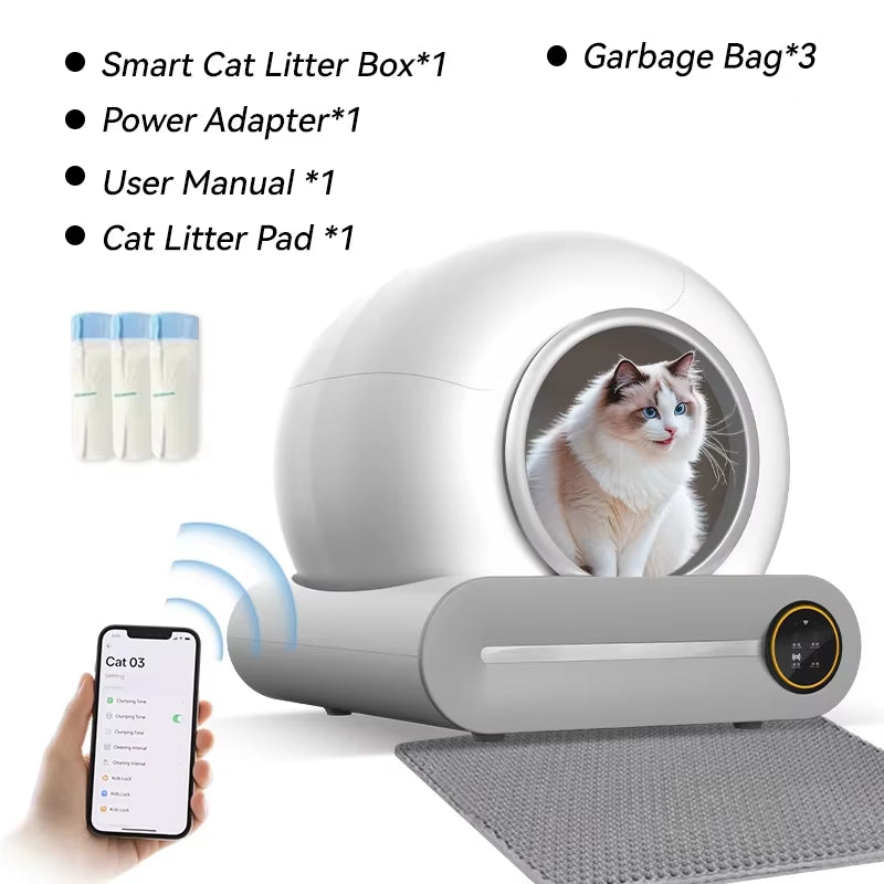 65L Intelligent Self-Cleaning Cat Litter Box with APP Automatic Smart Cat Litter Box Fully Enclosed Pet Toilet Litter Tray