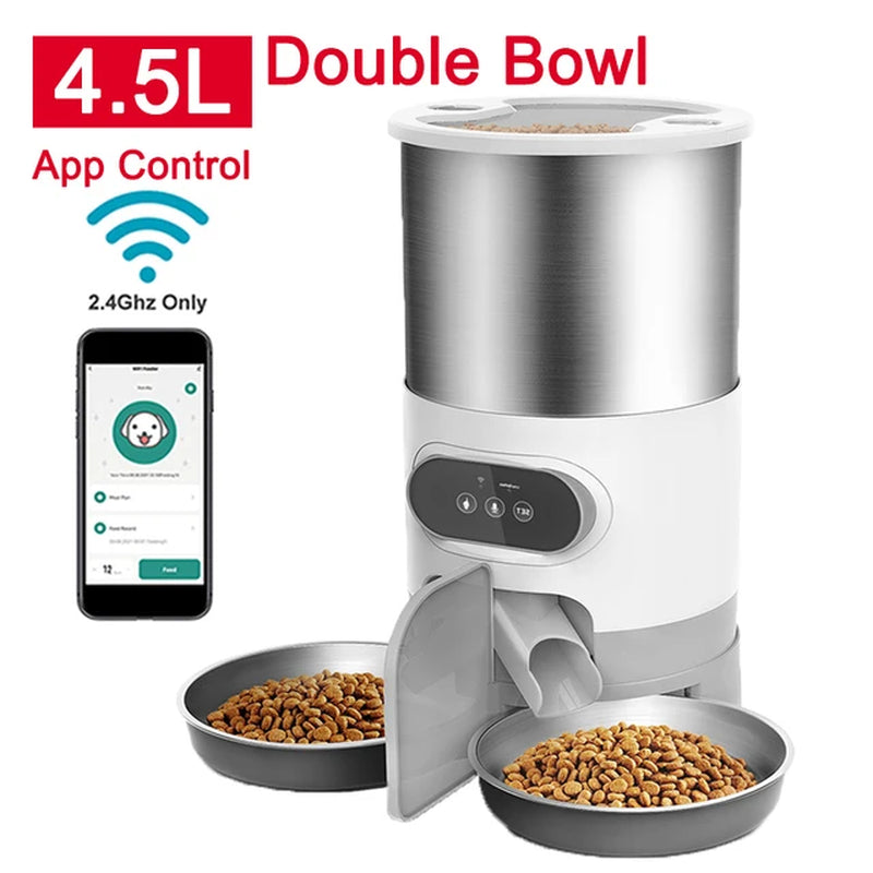 Smart Cat & Dog Feeder - Stainless Steel Automatic Dispenser with APP Control for Remote Feeding