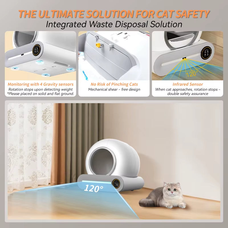 65L Intelligent Self-Cleaning Cat Litter Box with APP Automatic Smart Cat Litter Box Fully Enclosed Pet Toilet Litter Tray