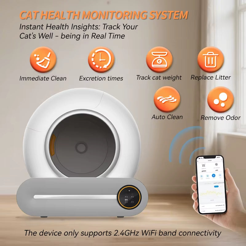 65L Intelligent Self-Cleaning Cat Litter Box with APP Automatic Smart Cat Litter Box Fully Enclosed Pet Toilet Litter Tray