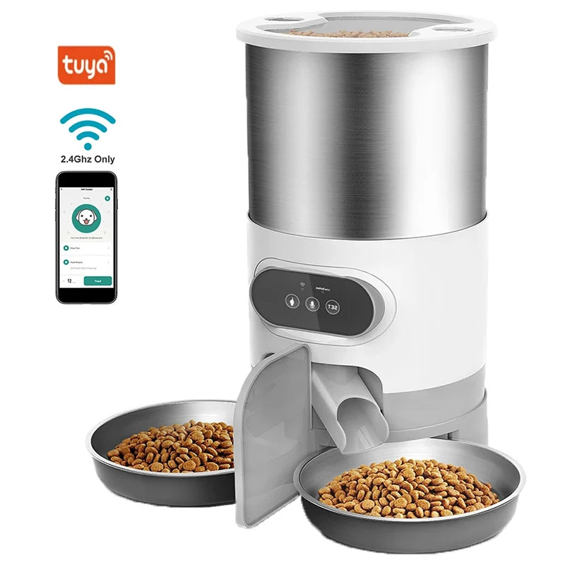 Smart Cat & Dog Feeder - Stainless Steel Automatic Dispenser with APP Control for Remote Feeding
